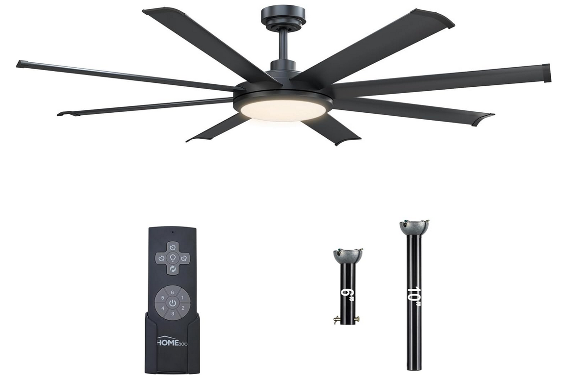 80" with Lights and Remote Control, Aluminum Ceiling fan with 3 Downrod, 8 Reversible Blades, 6-Speed Noiseless DC Motor, Modern for Kitchen Bedroom Living Room